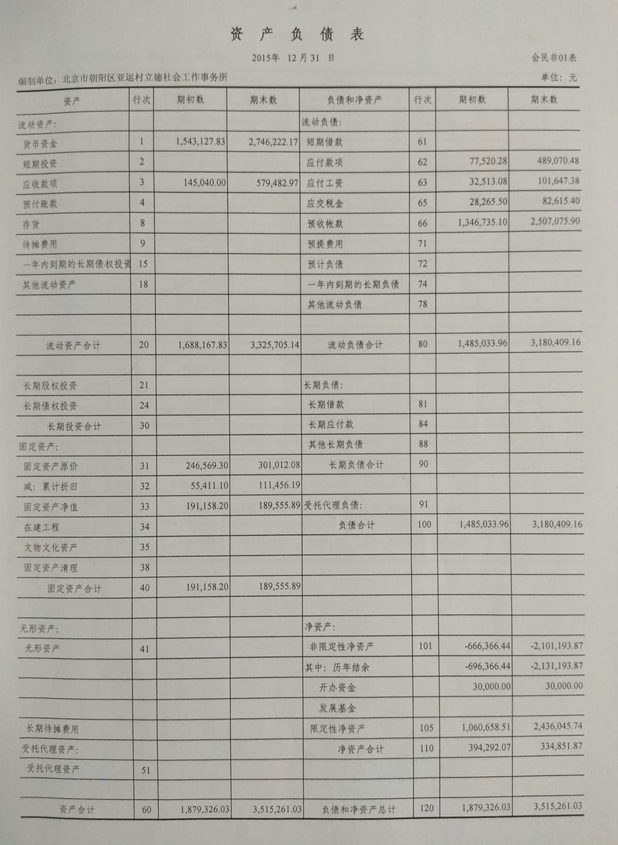 亞運(yùn)村立德社會(huì)工作事務(wù)所2015年審計(jì)報(bào)告（圖）